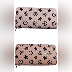 Pink or Peach Patterned Double Zip-Around Wallet/Wristlet, Fits 🍎Pro Max Phone